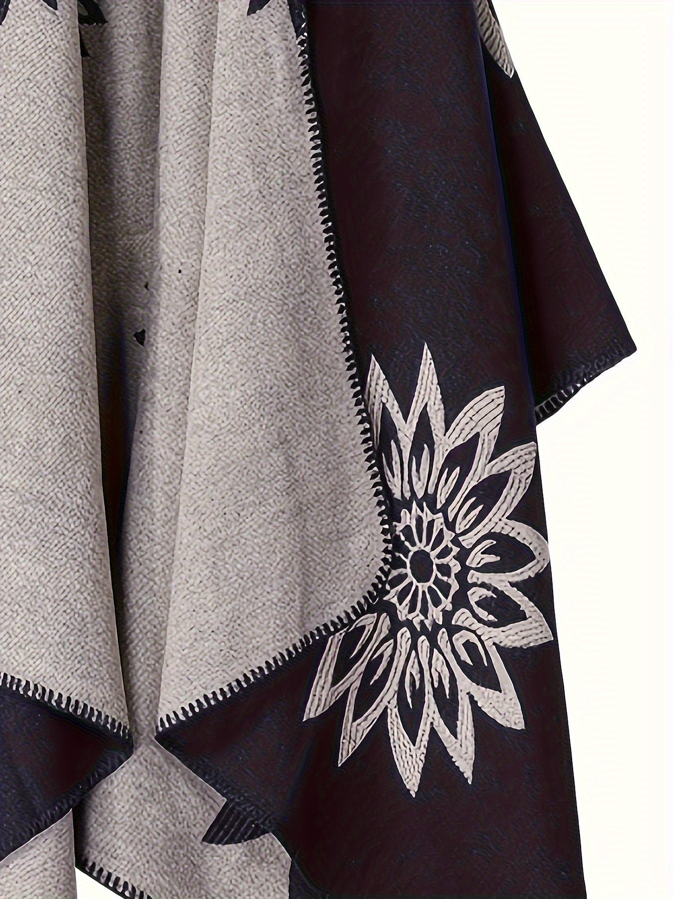 Poncho-omslag met bloemenpatroon, open voorkant, omkeerbaar, zwart-wit