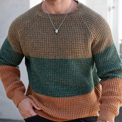 Herren Strickpullover Rundhals Mehrfarbig Gestreift Strukturstrick
