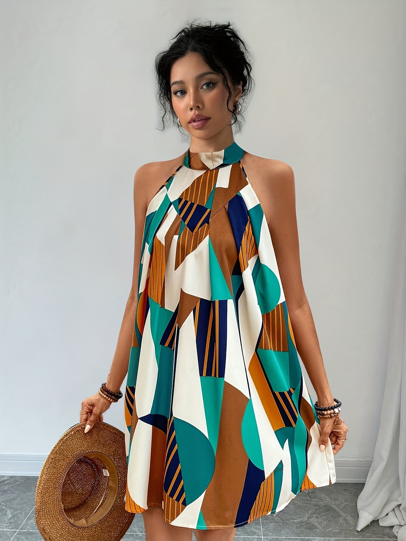 Damen Sommerkleid im eleganten A-Linien-Stil mit geometrischem Muster – Ideal für Freizeit und Urlaub