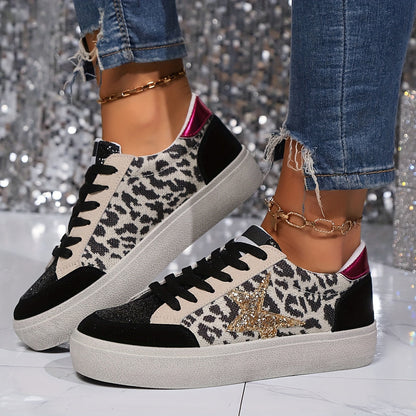 Sneaker da donna in stile street con stella glitterata e plateau – Scarpe casual alla moda