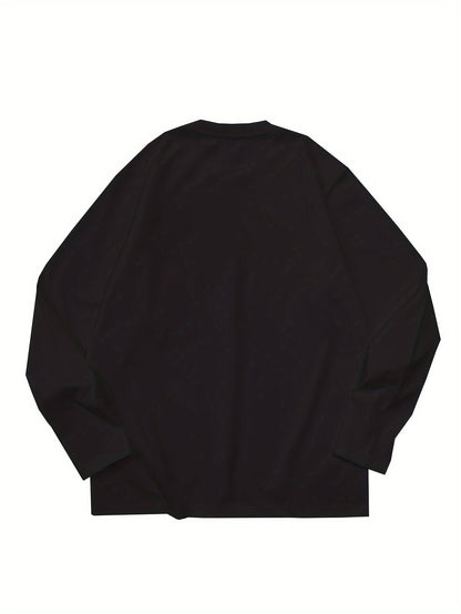 Camiseta unisex de manga larga, cuello redondo, negra y extragrande