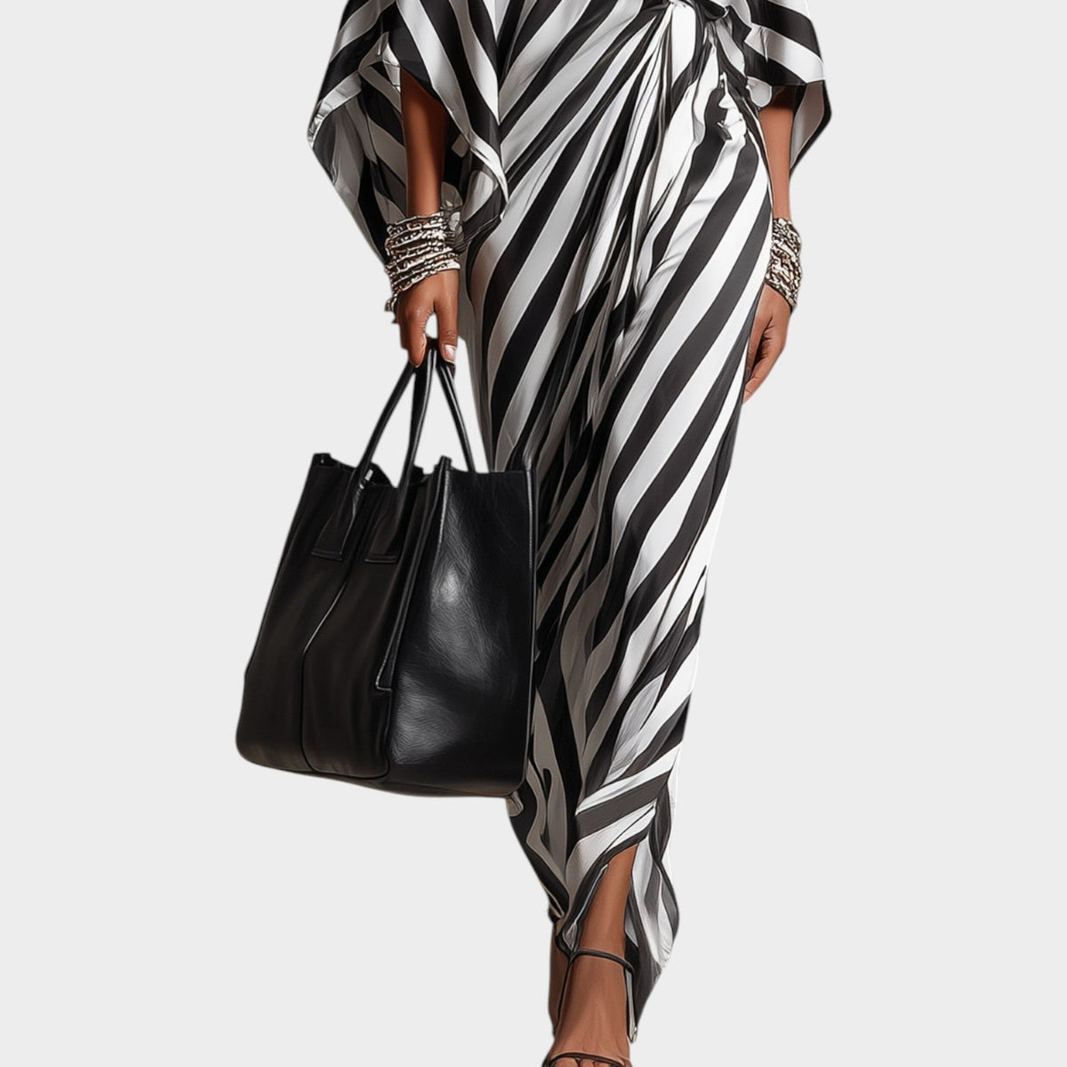 Gestreepte off-shoulder maxi-jurk voor dames met strikceintuur