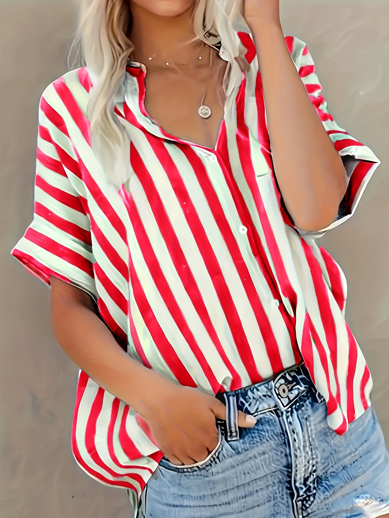 Dame afslappet stribet oversize bluse til sommer – elegant fritidsstil