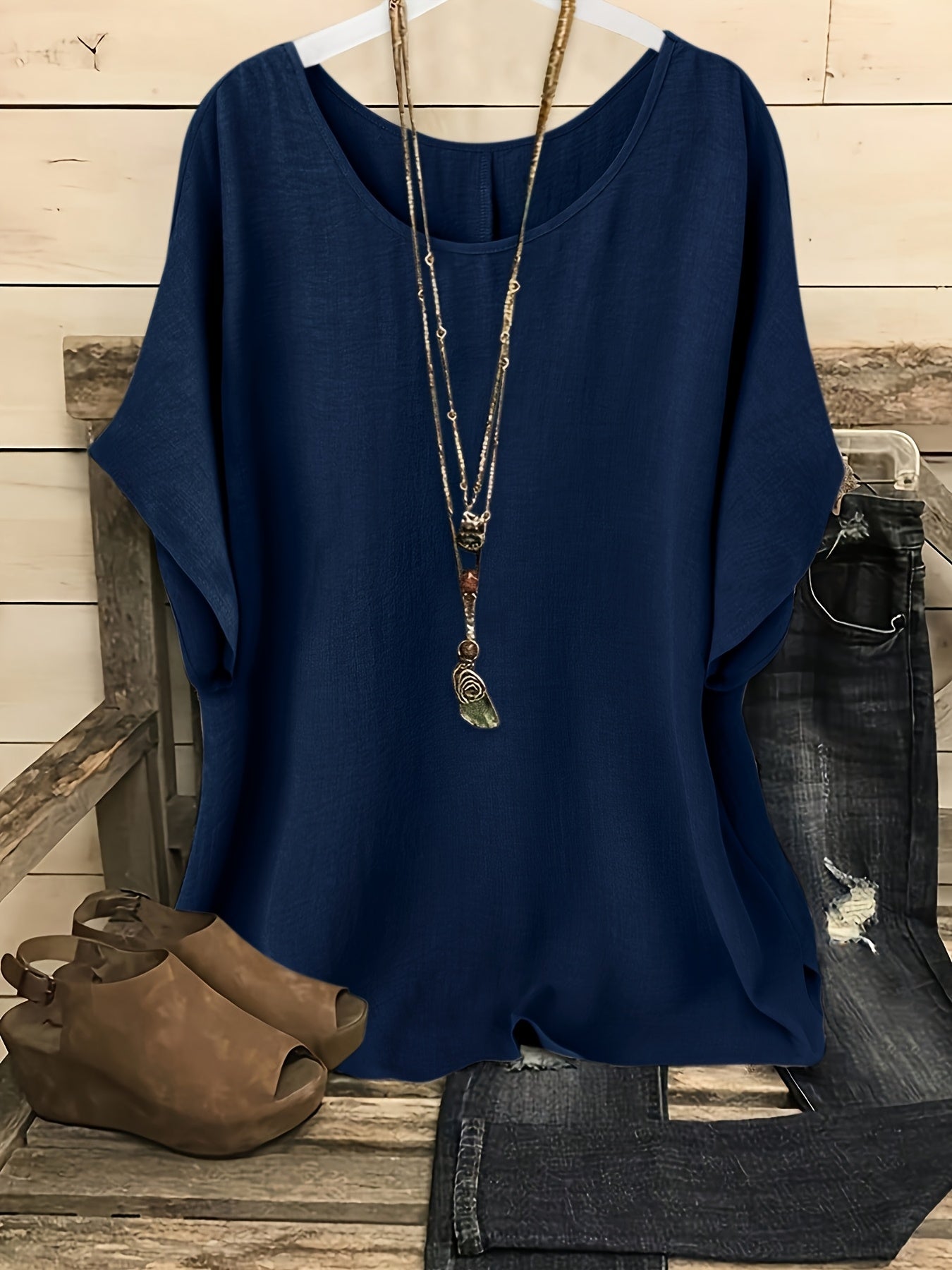 Damen Casual Oversize Bluse mit Rundhalsausschnitt – Perfekt für Alltag und Freizeit