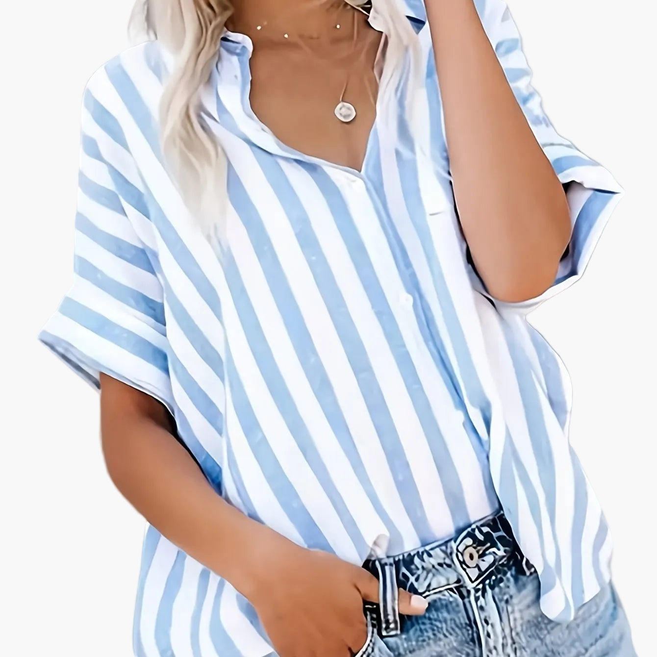 Dame afslappet stribet oversize bluse til sommer – elegant fritidsstil