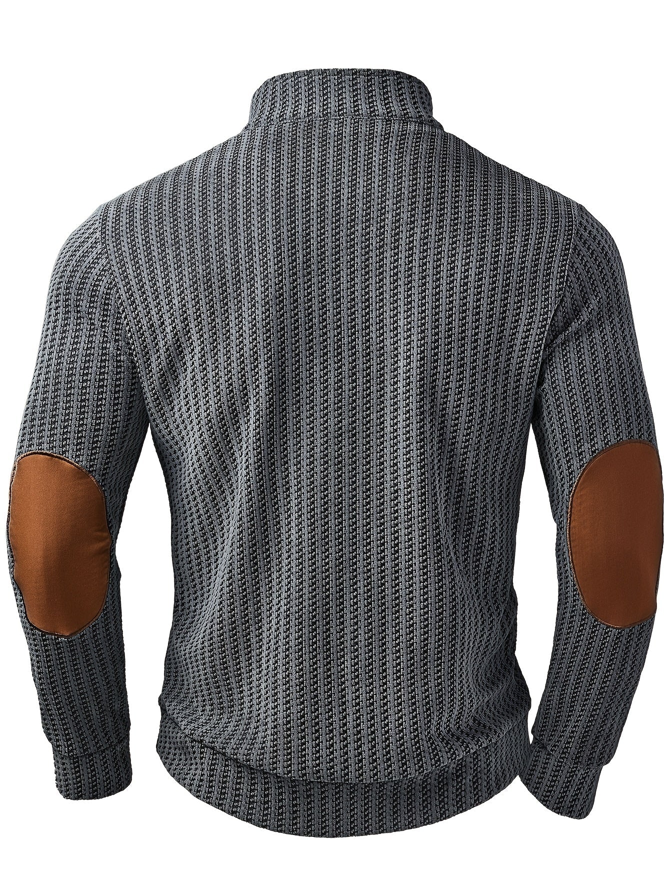 Herren Strickpullover Mock-Neck mit Knopfleiste Ellbogen-Patches Gerippt
