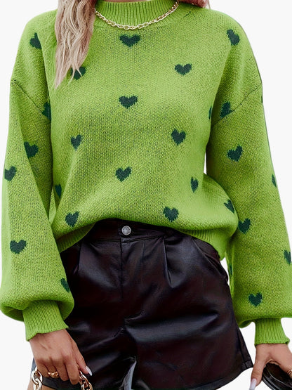 Maglione da donna con motivo a cuori, alla moda e casual, ideale per autunno e inverno