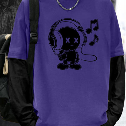 Unisex Langarm T-Shirt mit Cartoon-Print Kopfhörer