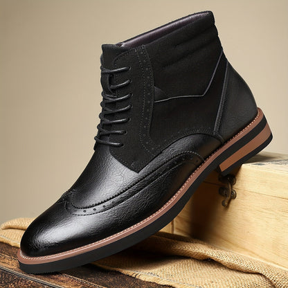Herren Brogue Stiefel Schnürstiefeletten in Braun mit Kontrastmaterial