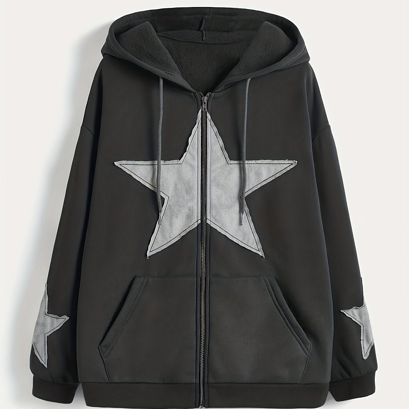 Kapuzenjacke mit Reißverschluss und Sternapplikationen – Lässiger Unisex Hoodie