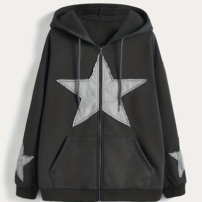 Kapuzenjacke mit Reißverschluss und Sternapplikationen – Lässiger Unisex Hoodie