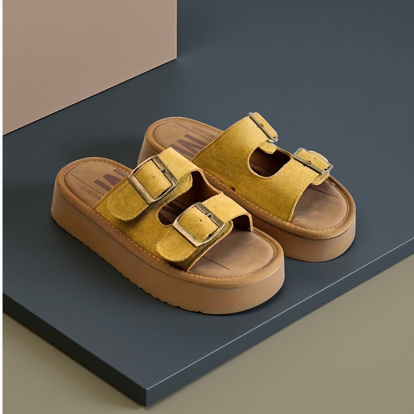 Sandalias de plataforma para mujer con doble correa y hebillas – Zapatos casuales de moda para el verano