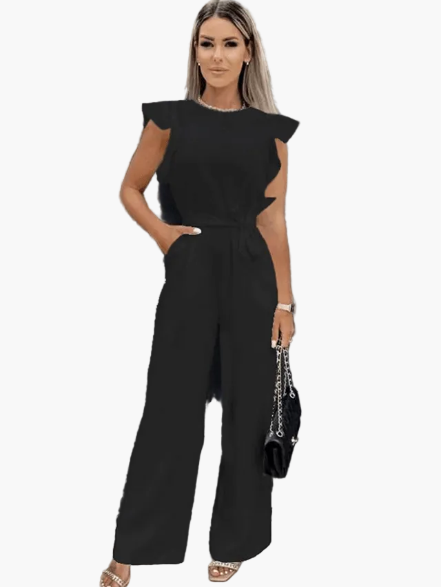 Dam jumpsuit Elegant business casual med volangärmar och knytbälte – Perfekt för kontor & speciella tillfällen