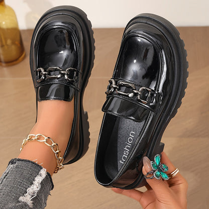 Mocassins femme avec décoration chaîne – Chaussures plates tendance style preppy pour le quotidien et le bureau