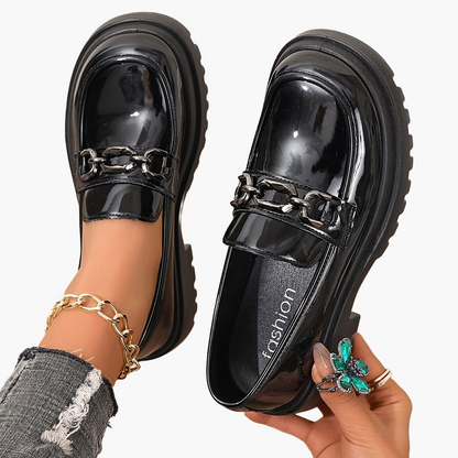 Mocassins femme avec décoration chaîne – Chaussures plates tendance style preppy pour le quotidien et le bureau