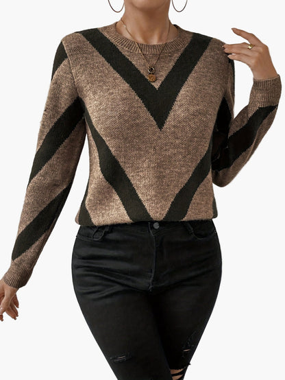 Damtröja Elegant stickad tröja med geometriskt mönster för höst och vinter