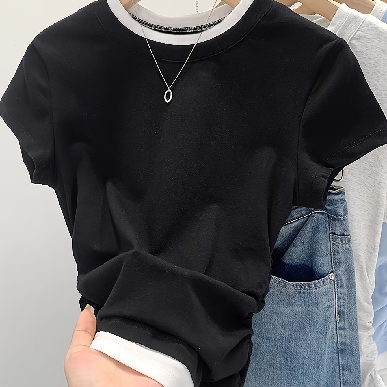 Dame Moderne Kortærmet Lag-på-lag Shirt til Casual & Street Style