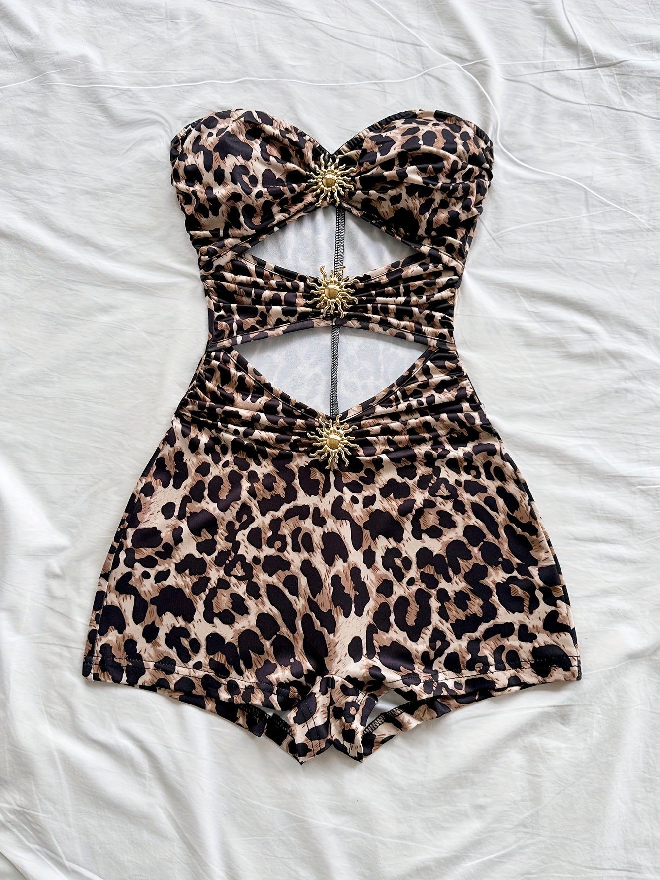 Dame badedragt retro bandeau étstykke med leopardmønster – sexet vintage stil til strand og pool