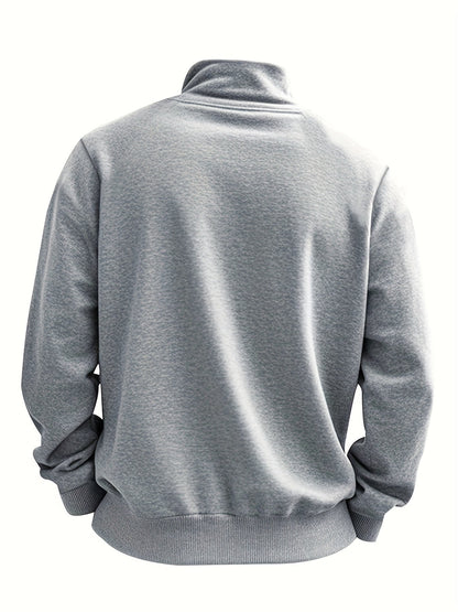 Heren-sweatshirt met halve ritssluiting, opstaande kraag en borstzak, donkergrijs