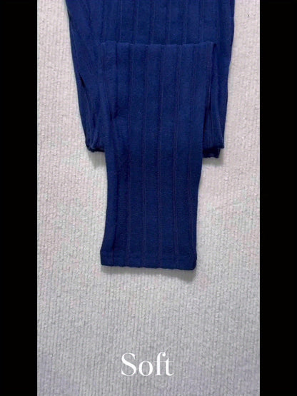 Damen Gerippte Strickhose mit Kordelzug Hoher Bund Braun