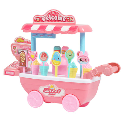 Jouet camion de glace pour enfants – Jeu de rôle éducatif pour filles et garçons – Charmant stand de vente avec caisse enregistreuse