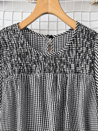 Damen Casual Karo Bluse mit Shorts – Lockerer Sommerstil für Garten und Freizeit