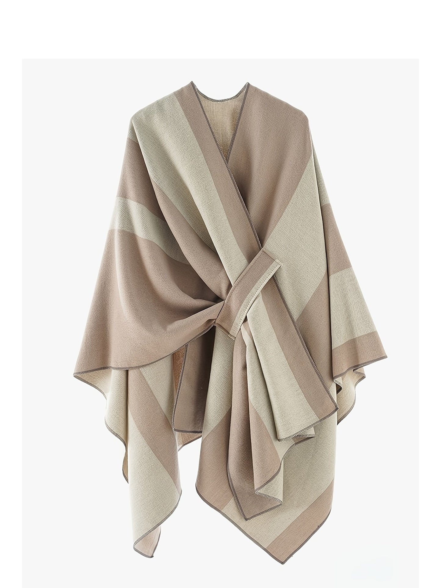Damen Poncho Überwurf Decke Zweifarbig Gestreift Gemütlich