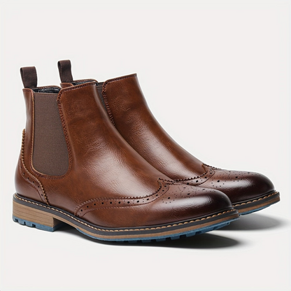 Herren Chelsea Boot mit Brogue-Muster, Elastikeinsatz & Profilsohle