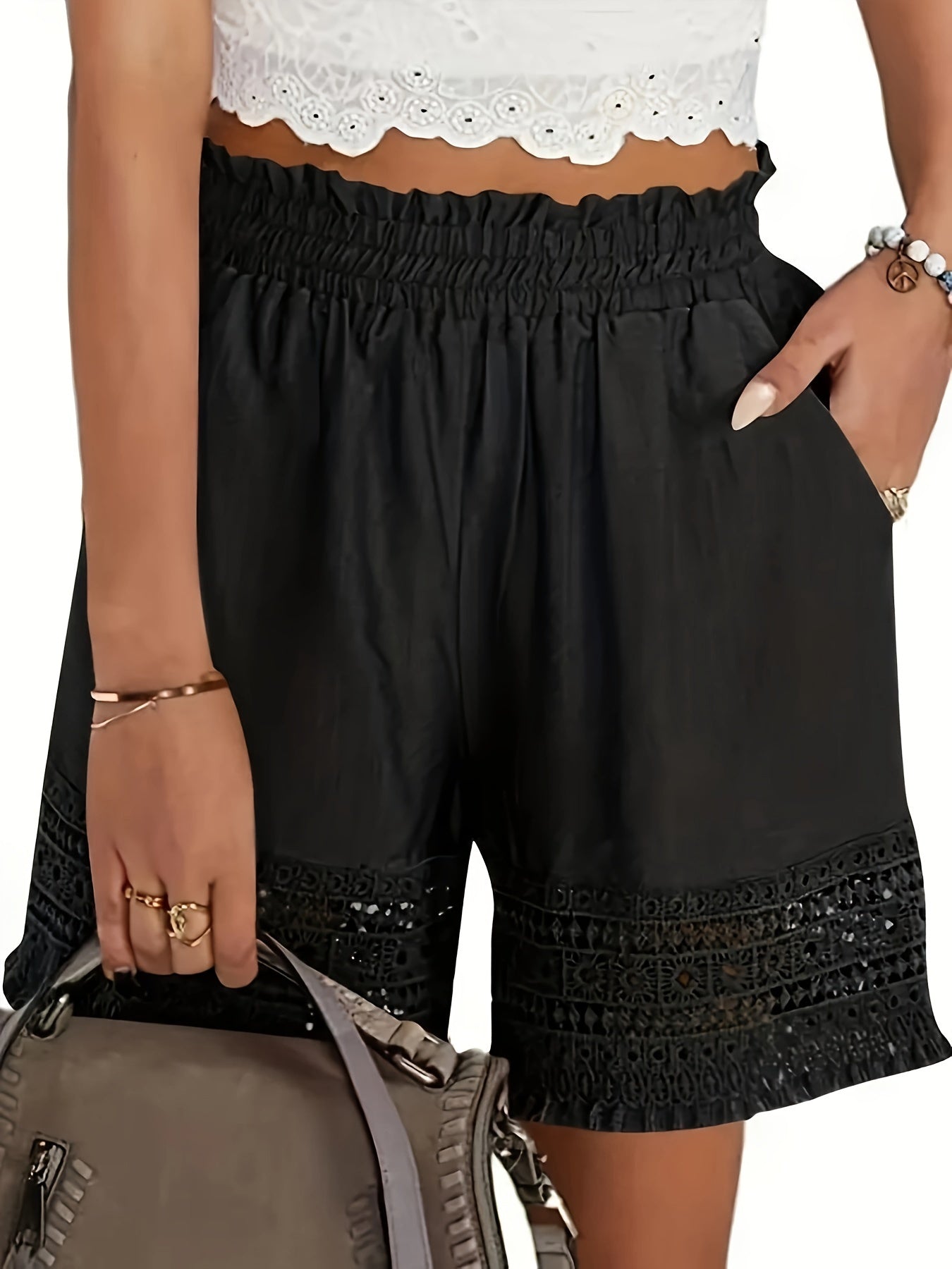 Dame sommershorts med heklet blonde – fritid og ferie, normal passform