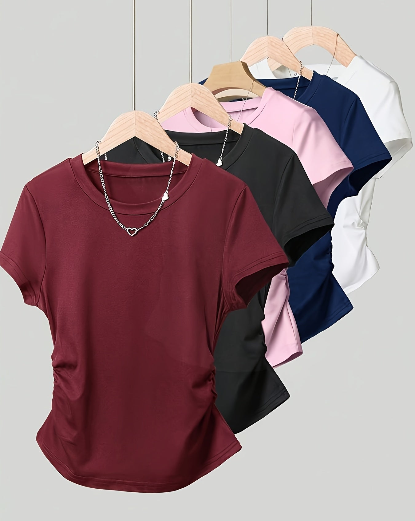 Damen Basic T-Shirt mit Rundhalsausschnitt und Raffung – Alltag & Freizeit