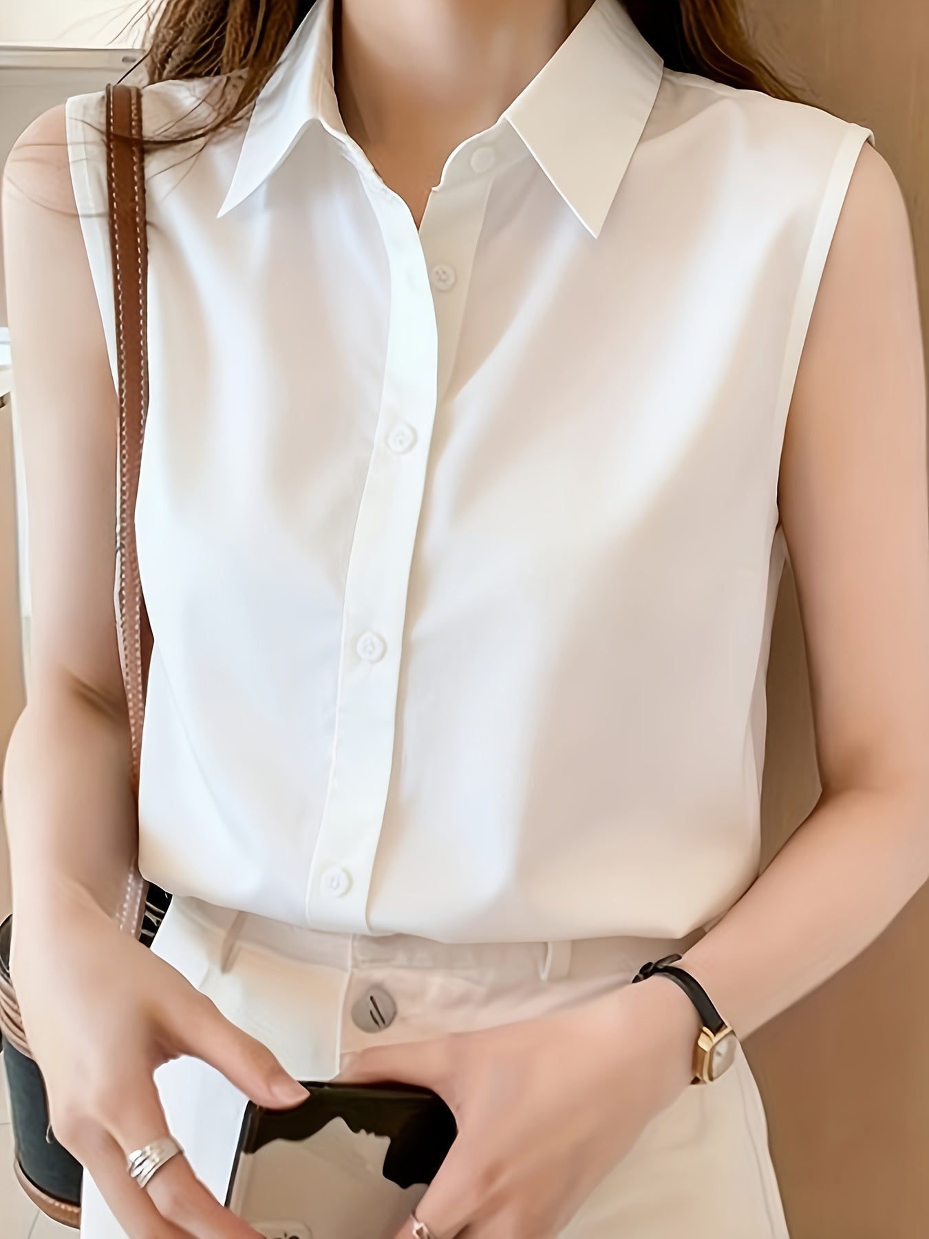 Damen Ärmellose Bluse Eleganter Büro-Look für Frühling und Sommer