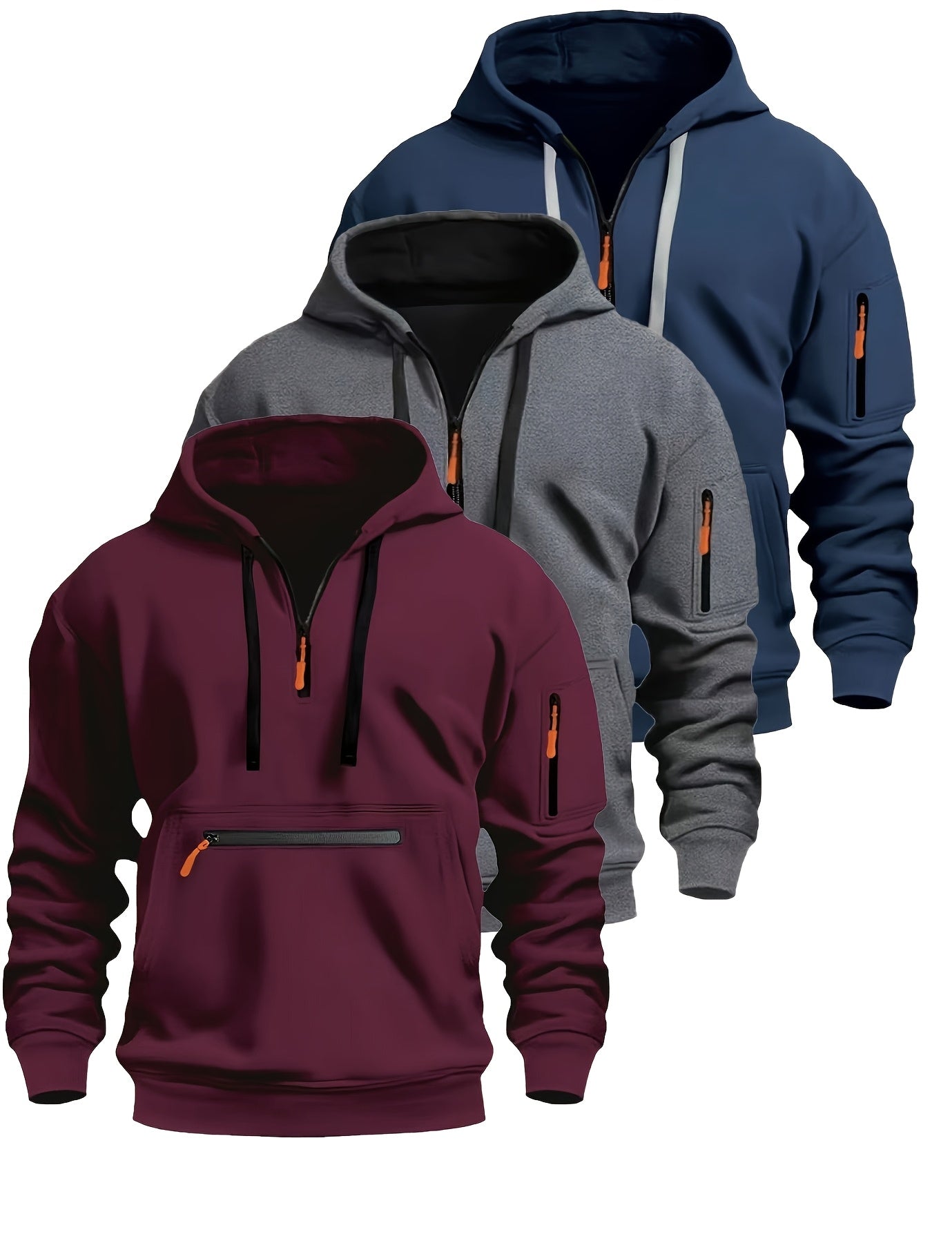 Felpa unisex con cappuccio, mezza zip e tasche con cerniera