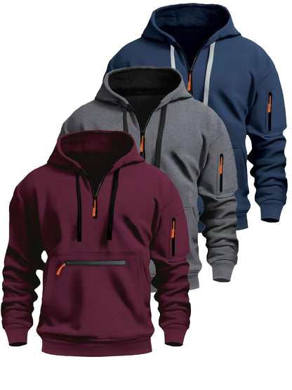 Felpa unisex con cappuccio, mezza zip e tasche con cerniera