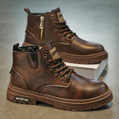 Herren Worker Boots mit Schnürung und Reißverschluss, Robuste Sohle