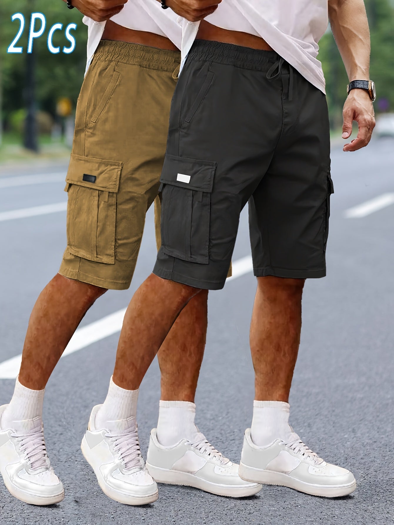 Heren Cargo Shorts 2-pack – Vrije tijd & Outdoor, Comfortabele cargoshorts met zakken, Regular Fit