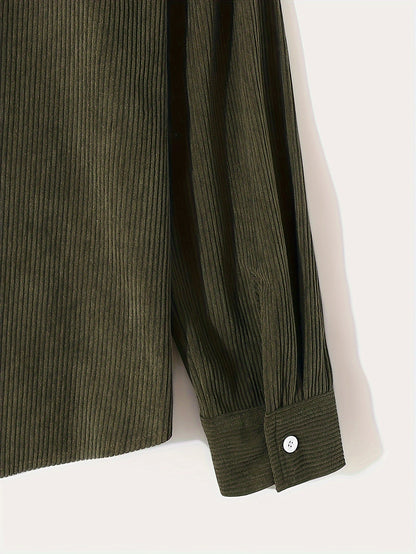 Heren patchworkcorduroy overhemd met lange mouwen, overshirt, bruin beige olijfgroen