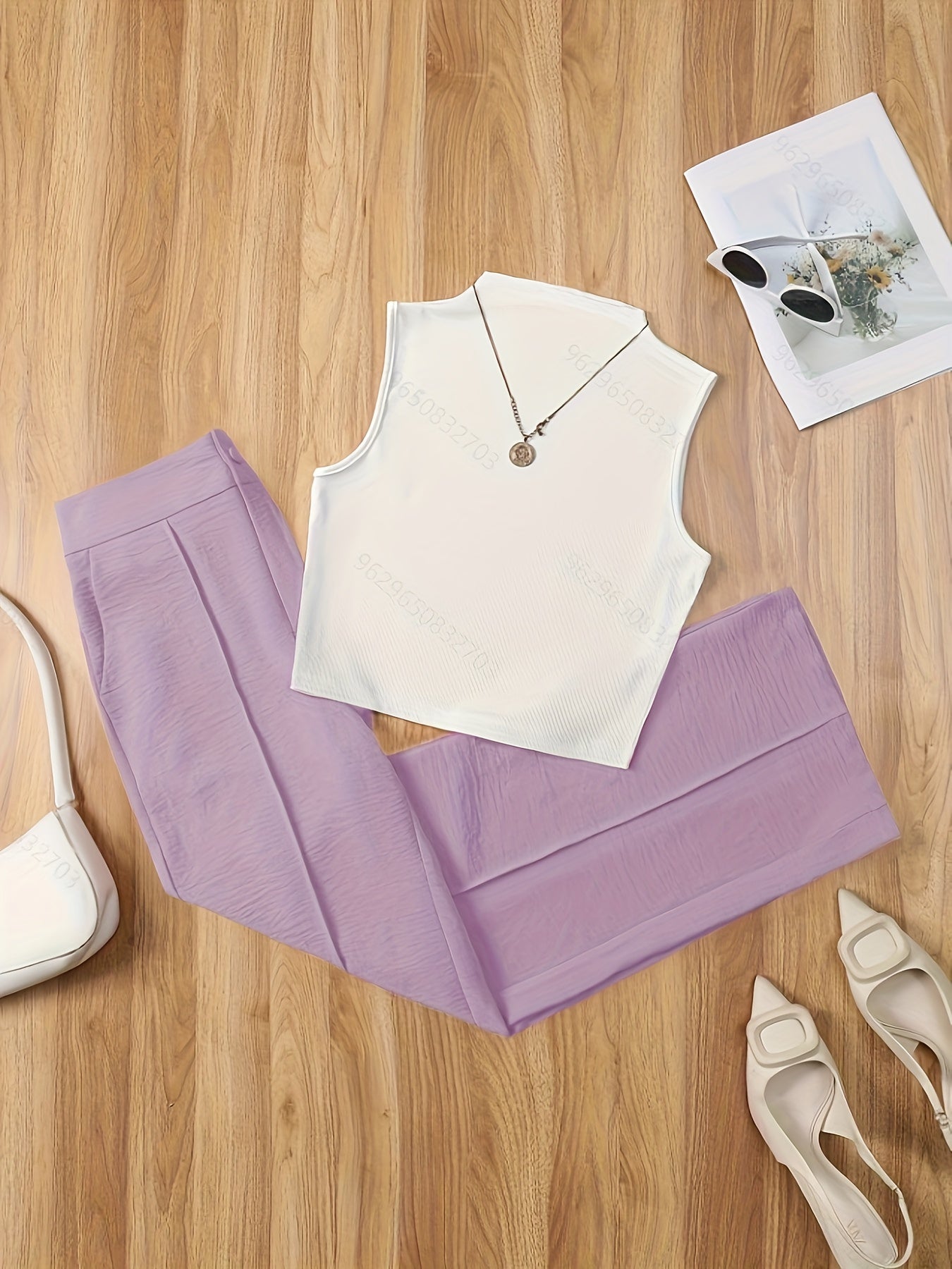 Set elegante da donna – Top senza maniche con collo alto e pantaloni ampi per primavera ed estate