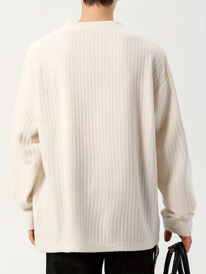 Herren Langarmshirt Henley Kragen Strukturmuster