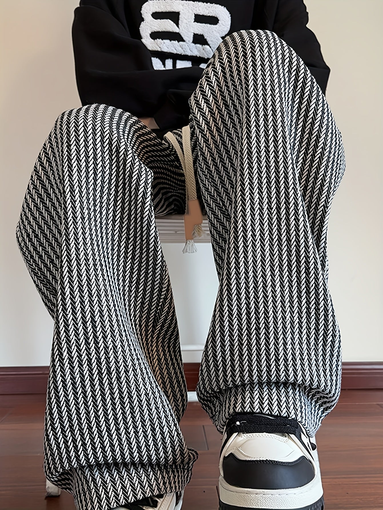 Herre Lige Skåret Fritidshose med Zigzag-mønster – Streetstyle Afslappet