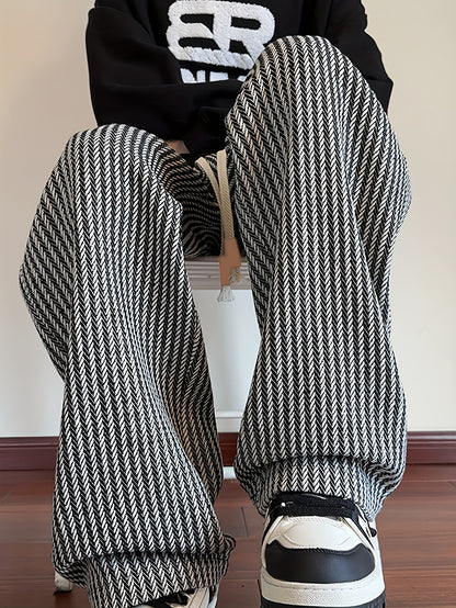 Herre Lige Skåret Fritidshose med Zigzag-mønster – Streetstyle Afslappet