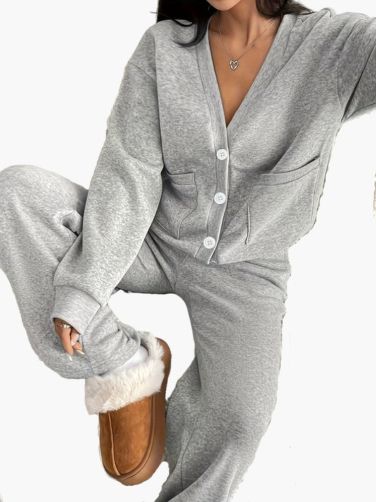 Completo loungewear da donna – Tuta comoda con bottoni per casa e tutti i giorni