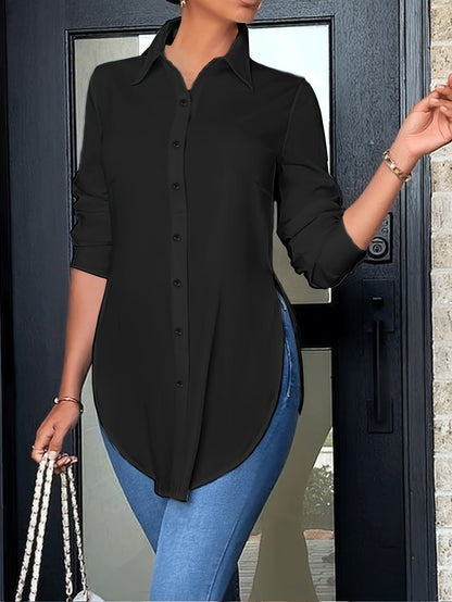 Damen Langarm Bluse Elegant Büro Freizeit – Lockere Hemdbluse für Alltag und Business