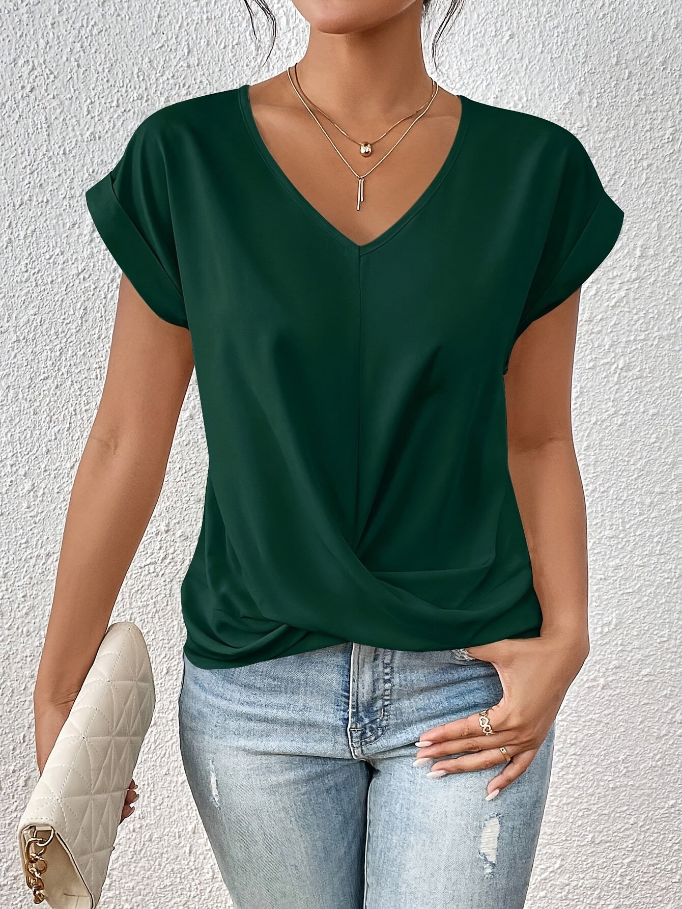 Blusa elegante de mujer con escote en V y diseño cruzado para el día a día y la oficina
