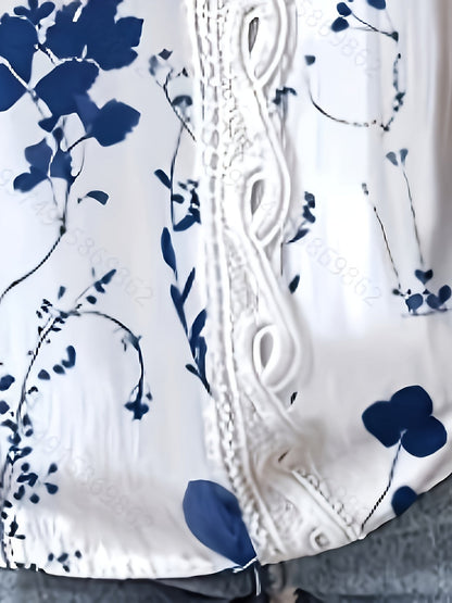 Camicia da donna con motivo floreale e bordatura in pizzo – Stile casual elegante per primavera ed estate