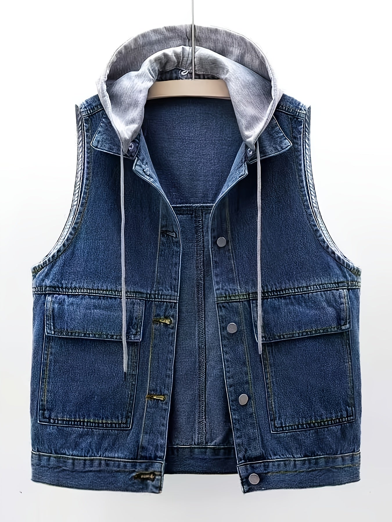 Jeansweste mit Kapuze, Ärmellos, Blau, für Damen