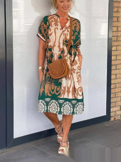 Dames Kaftan Maxijurk met V-hals en modern print – Perfect voor dagelijks gebruik & vakantie