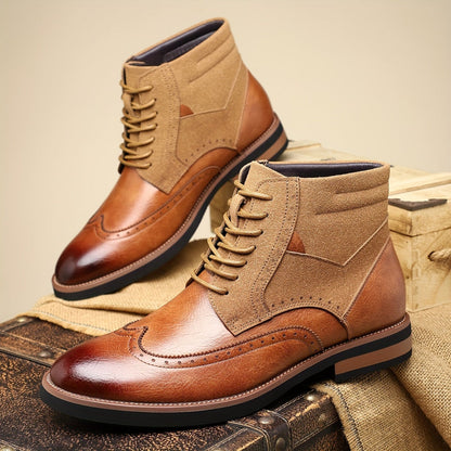Herren Brogue Stiefel Schnürstiefeletten in Braun mit Kontrastmaterial