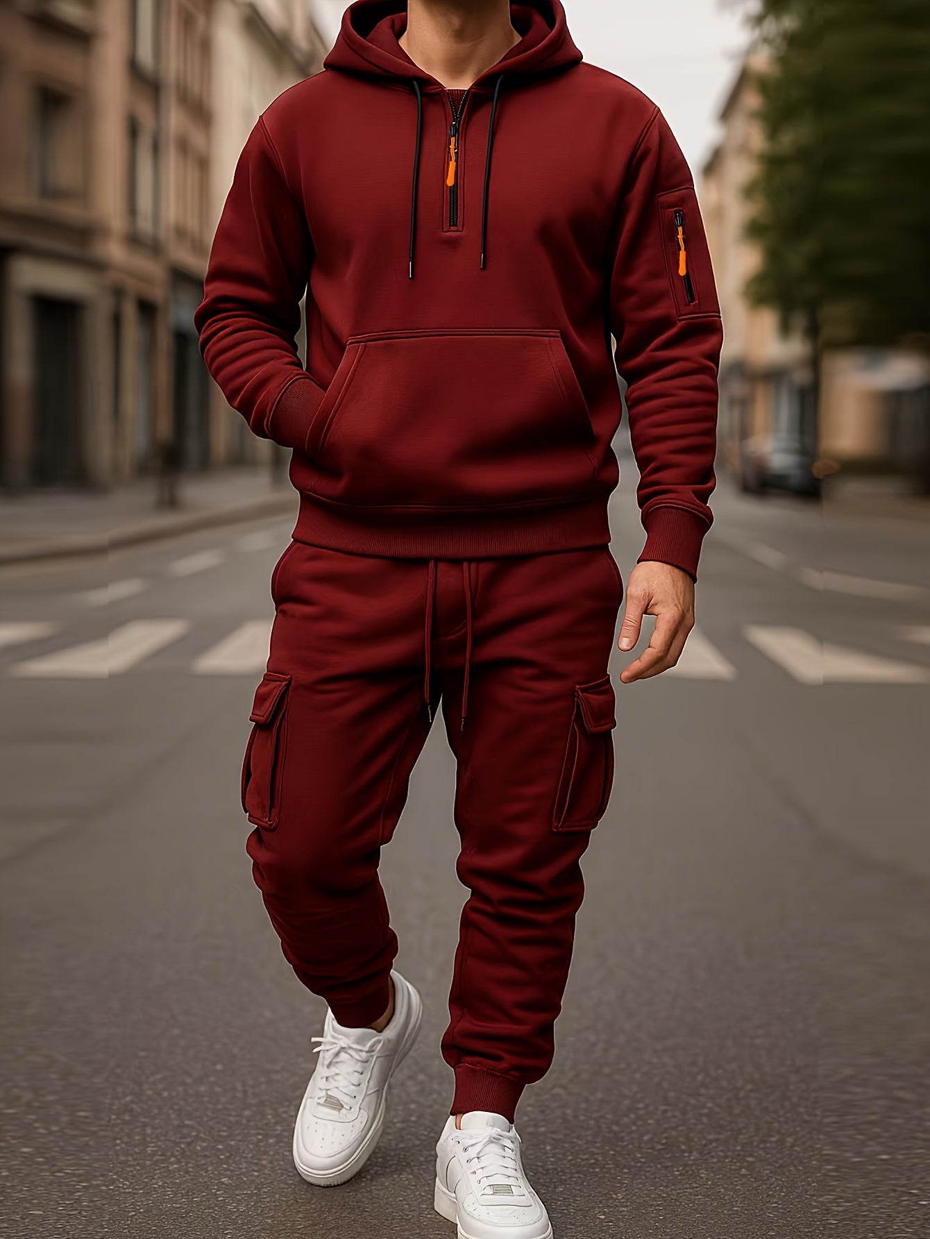 Herren Hoodie & Cargo Jogginghose Set – Loungewear Trainingsanzug mit Reißverschlusstaschen