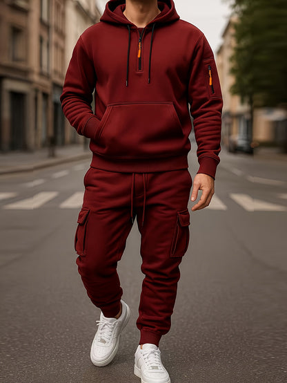 Herren Hoodie & Cargo Jogginghose Set – Loungewear Trainingsanzug mit Reißverschlusstaschen