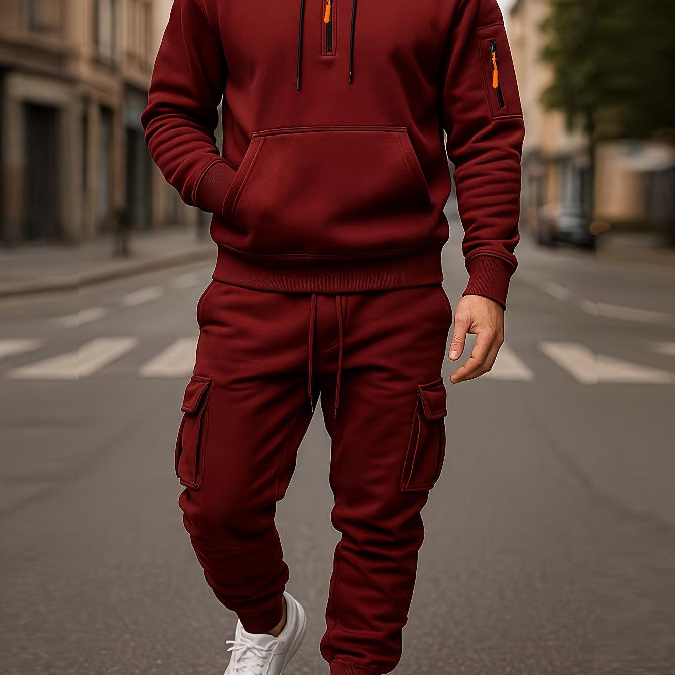 Herren Hoodie & Cargo Jogginghose Set – Loungewear Trainingsanzug mit Reißverschlusstaschen